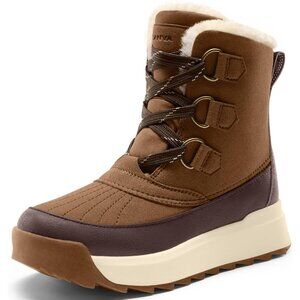 Women Caramel Faux Fur Collar Ankle Booties with Anti-Slip Sole